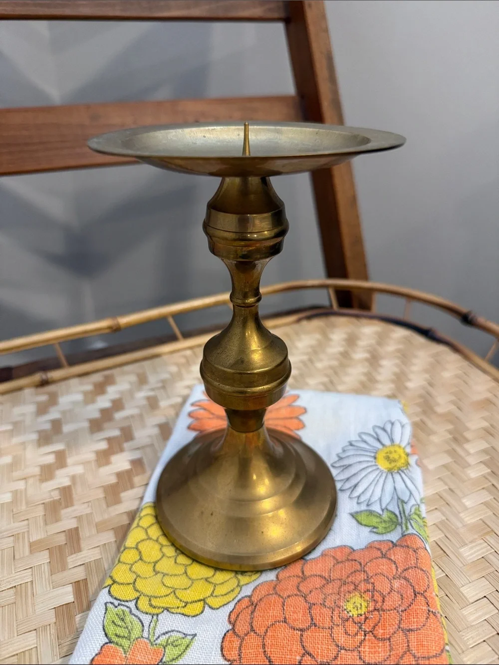 Vintage Solid Brass STS Chamberstick Candle Holder 7” Pillar Candle Holder